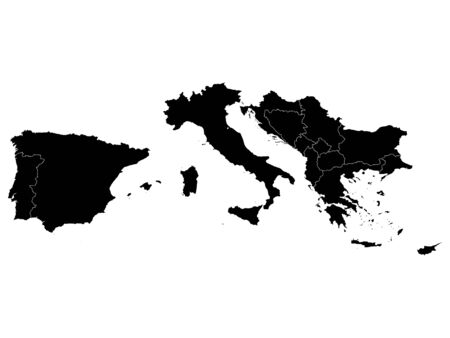 vector illustration of Black map of South Europe on white backgroundのイラスト素材