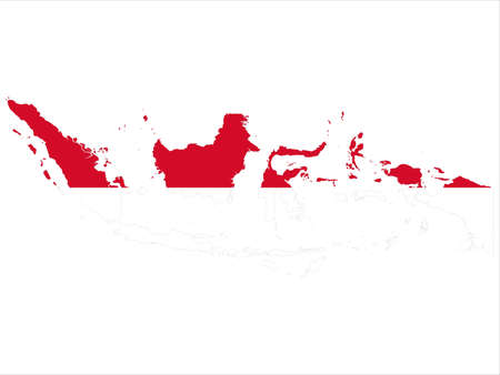 vector illustration of Map of Indonesia with national flag on Asia mapのイラスト素材