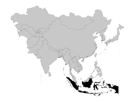vector illustration of Black Map of Indonesia on Asia mapのイラスト素材
