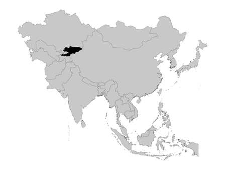 vector illustration of Black Map of Kyrgyzstan on Asia mapのイラスト素材