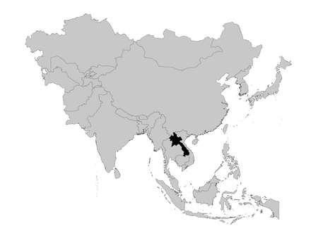 vector illustration of Black Map of Laos on Asia mapのイラスト素材