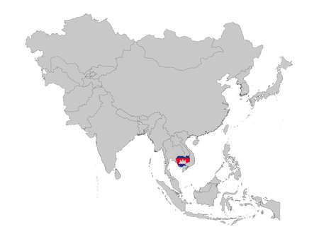 vector illustration of Map of Cambodia with national flag on Asia  mapのイラスト素材