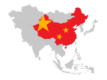 vector illustration of Map of China with national flag on Asia  mapのイラスト素材