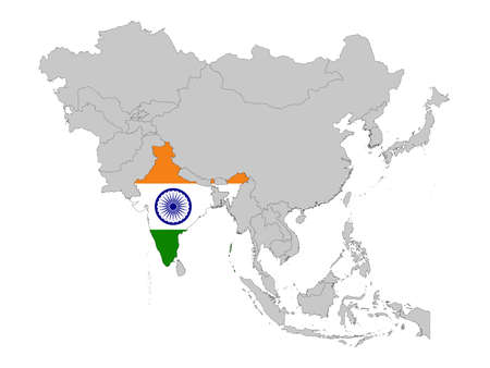 vector illustration of Map of India with national flag on Asia  mapのイラスト素材