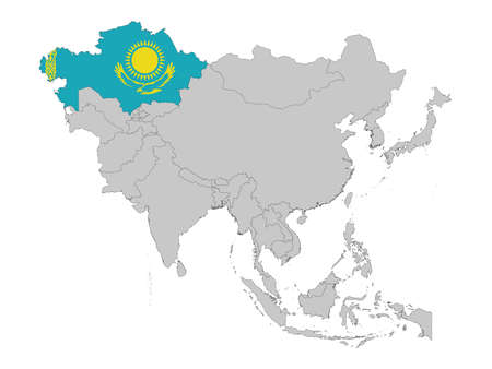 vector illustration of Map of Kazakhstan with national flag on Asia mapのイラスト素材