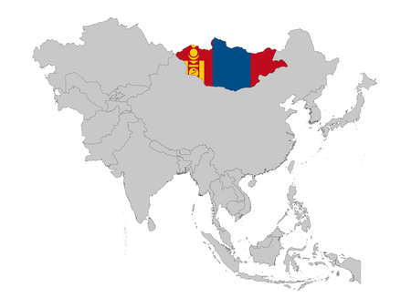 vector illustration of Map of Mongolia with national flag on Asia mapのイラスト素材