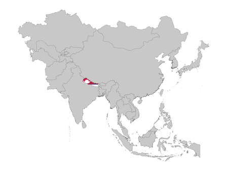 vector illustration of Map of Nepal with national flag on Asia mapのイラスト素材