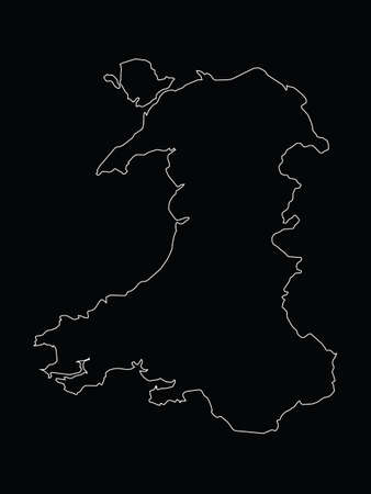 Vector illustration of Outline map of Wales on black backgroundのイラスト素材