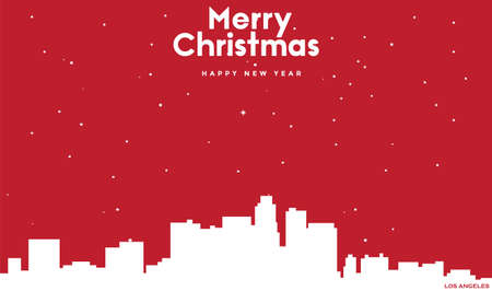 vector illustration of Marry Christmas and Happy new year red greeting card with white cityscape of Los Angelesのイラスト素材