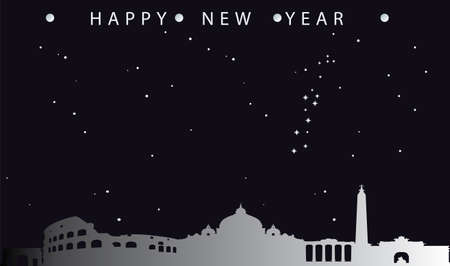 vector illustration of Happy new year greeting card with cityscape of Romeのイラスト素材