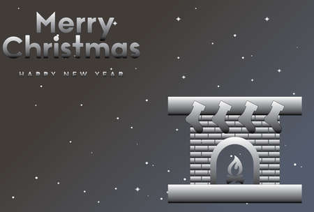 vector illustration of Marry Christmas and Happy new year Ombre greeting card with fireplaceのイラスト素材