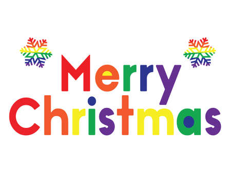vector illustration of Marry Christmas rainbow colored greeting card with snowflakeのイラスト素材