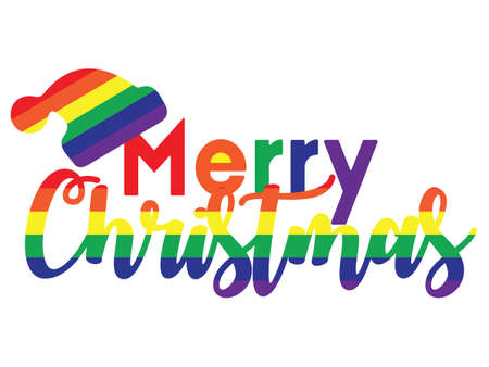 vector illustration of Marry Christmas rainbow colored greeting card with Santa Clause hatのイラスト素材