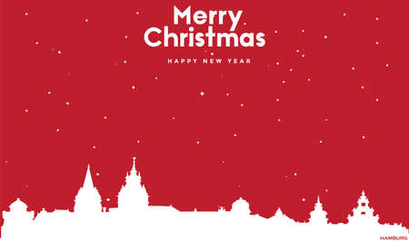 vector illustration of Marry Christmas and Happy new year red greeting card with white cityscape of Hamburgのイラスト素材