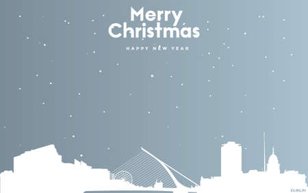 vector illustration of Christmas and new year blue greeting card with white cityscape of Dublinのイラスト素材