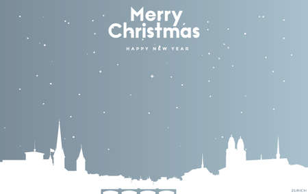 vector illustration of Christmas and new year blue greeting card with white cityscape of Zurichのイラスト素材
