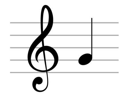 Black music symbol of G clef with note G or SOL on ledger linesのイラスト素材