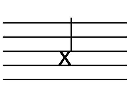 Black music symbol of G host note on staff linesのイラスト素材