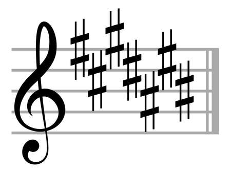 Black music symbol of C sharp major a sharp minor on ledger linesのイラスト素材