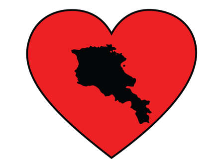 Black map of Armenia inside red heart shape with black strokeのイラスト素材