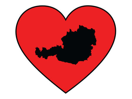 Black map of Austria inside red heart shape with black strokeのイラスト素材