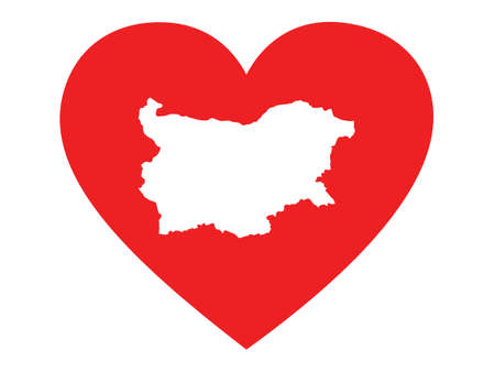 White map of Bulgaria inside red heart shapeのイラスト素材