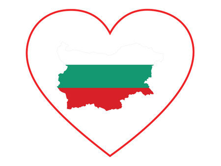 Map of Bulgaria with national flag inside white heart shape with red strokeのイラスト素材