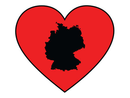 Black map of Germany inside red heart shape with black strokeのイラスト素材