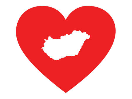 White map of Hungary inside red heart shapeのイラスト素材