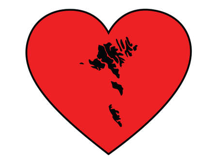Black map of Faroe Islands inside red heart shape with black strokeのイラスト素材