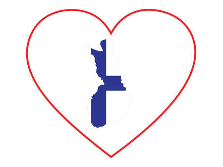 Map of Finland with national flag inside white heart shape with red strokeのイラスト素材