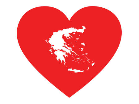 White map of Greece inside red heart shapeのイラスト素材