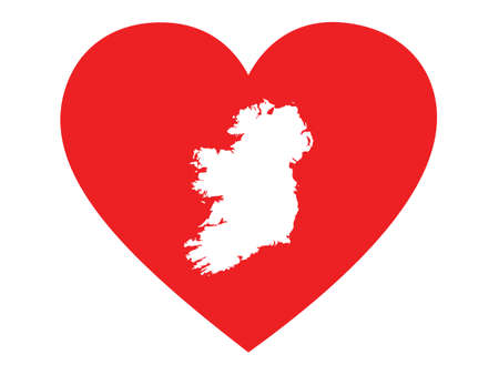 White map of Ireland inside red heart shapeのイラスト素材