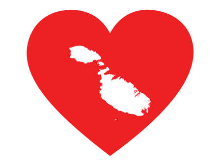 White map of Malta inside red heart shapeのイラスト素材