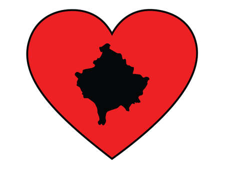 Black map of Kosovo inside red heart shape with black strokeのイラスト素材