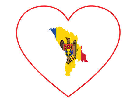 Map of Moldova with national flag inside white heart shape with red strokeのイラスト素材