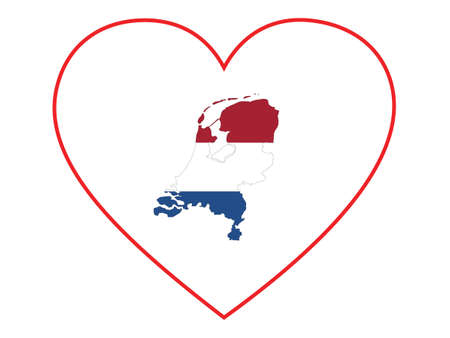Map of Netherlands with national flag inside white heart shape with red strokeのイラスト素材