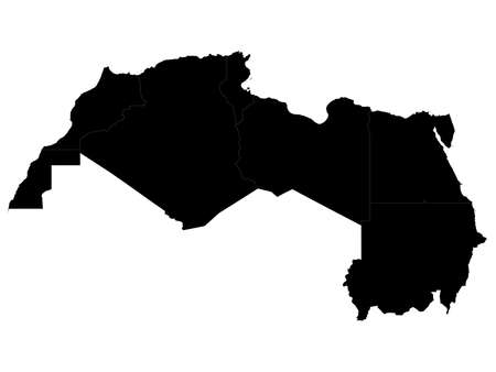vector illustration of Black map of countries of North region of Africaのイラスト素材