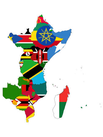vector illustration of Map of countries of East region of Africa with national flagのイラスト素材