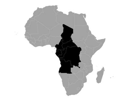 vector illustration of Black map of countries of Central region of Africa inside gray map of Africaのイラスト素材