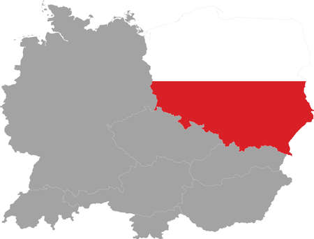 Map of Poland with national flag within the gray map of Central  Europeのイラスト素材