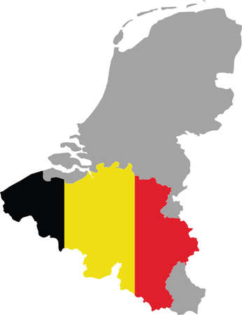 Map of Belgium with national flag within the gray map of Benelux peninsulaのイラスト素材