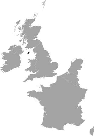Black Map of Isle of Man within the gray map of Western Europeのイラスト素材