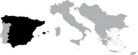 Black Map of Spain within the gray map of South Europeのイラスト素材