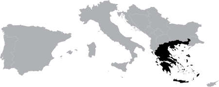 Black Map of Greece within the gray map of South Europeのイラスト素材