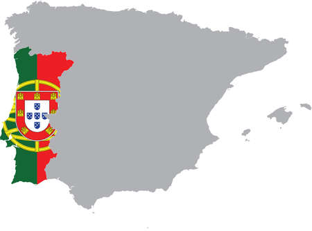 Map of Portugal with national flag within the gray map of Iberian peninsulaのイラスト素材