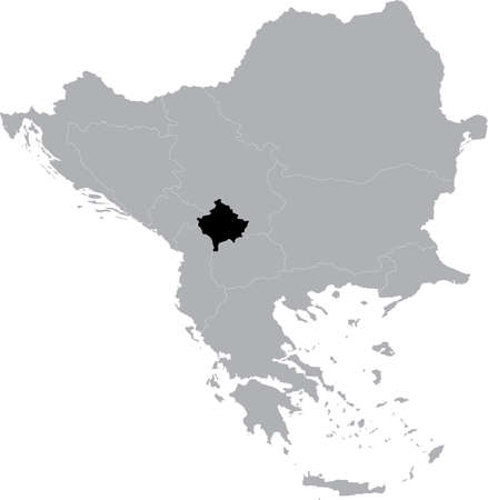 Black Map of Kosovo within the gray map of Balkan peninsulaのイラスト素材