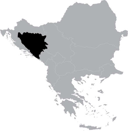 Black Map of Bosnia and Herzegovina within the gray map of Balkan peninsulaのイラスト素材