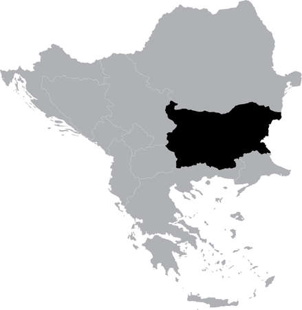 Black Map of Bulgaria within the gray map of Balkan peninsulaのイラスト素材