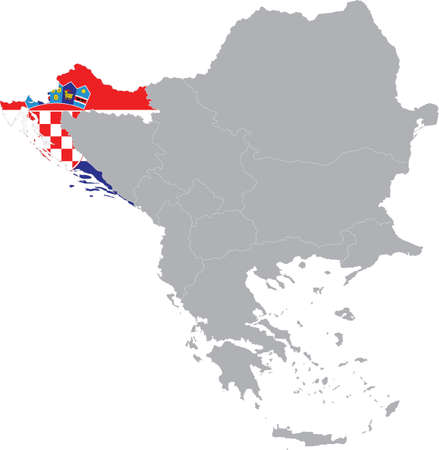 Map of Croatia with national flag within the gray map of Balkan peninsulaのイラスト素材